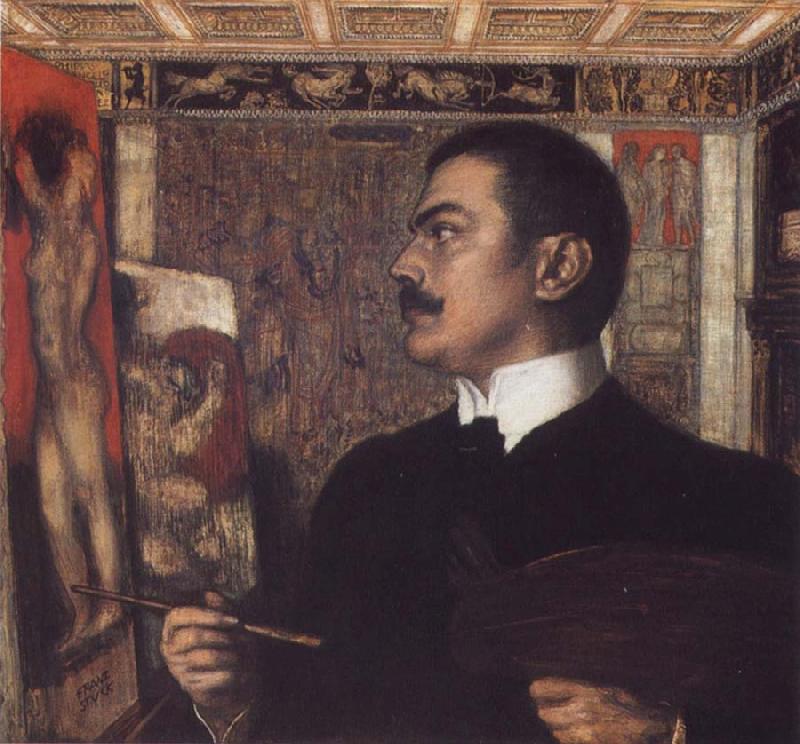 Franz von Stuck Self-Portrait at the Easel oil painting image